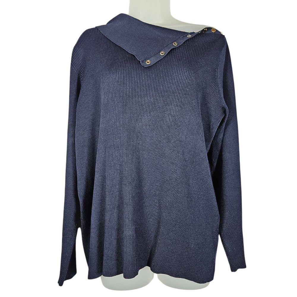Ralph Lauren‎ Sweater Plus Size 1X Pullover Navy Snap Neck Silk Blend Whimsigoth